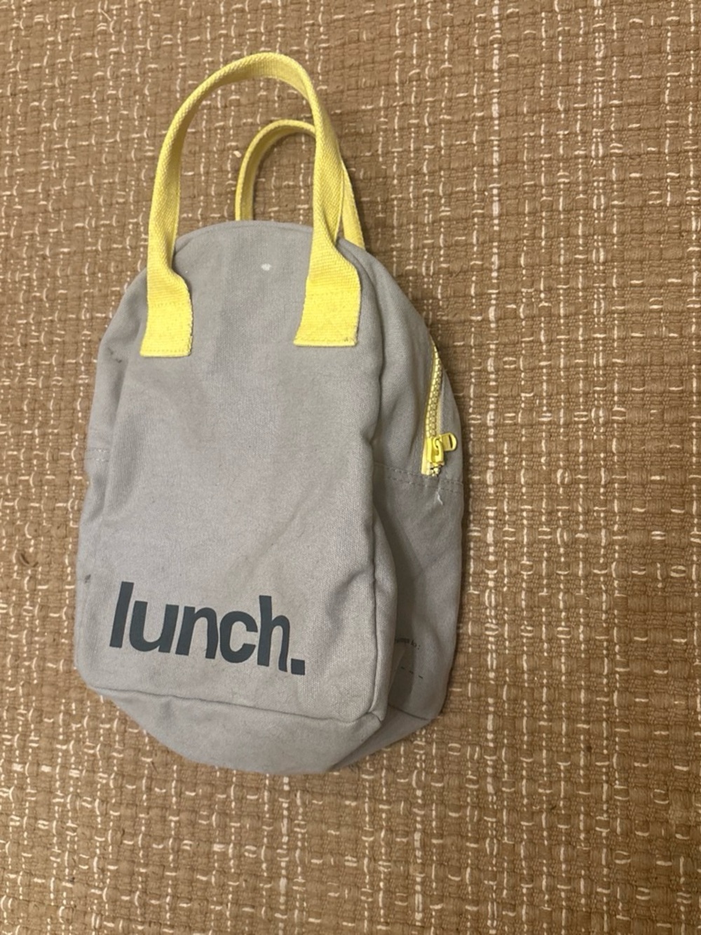 Grey "lunch." Mini Backpack with Yellow Handles